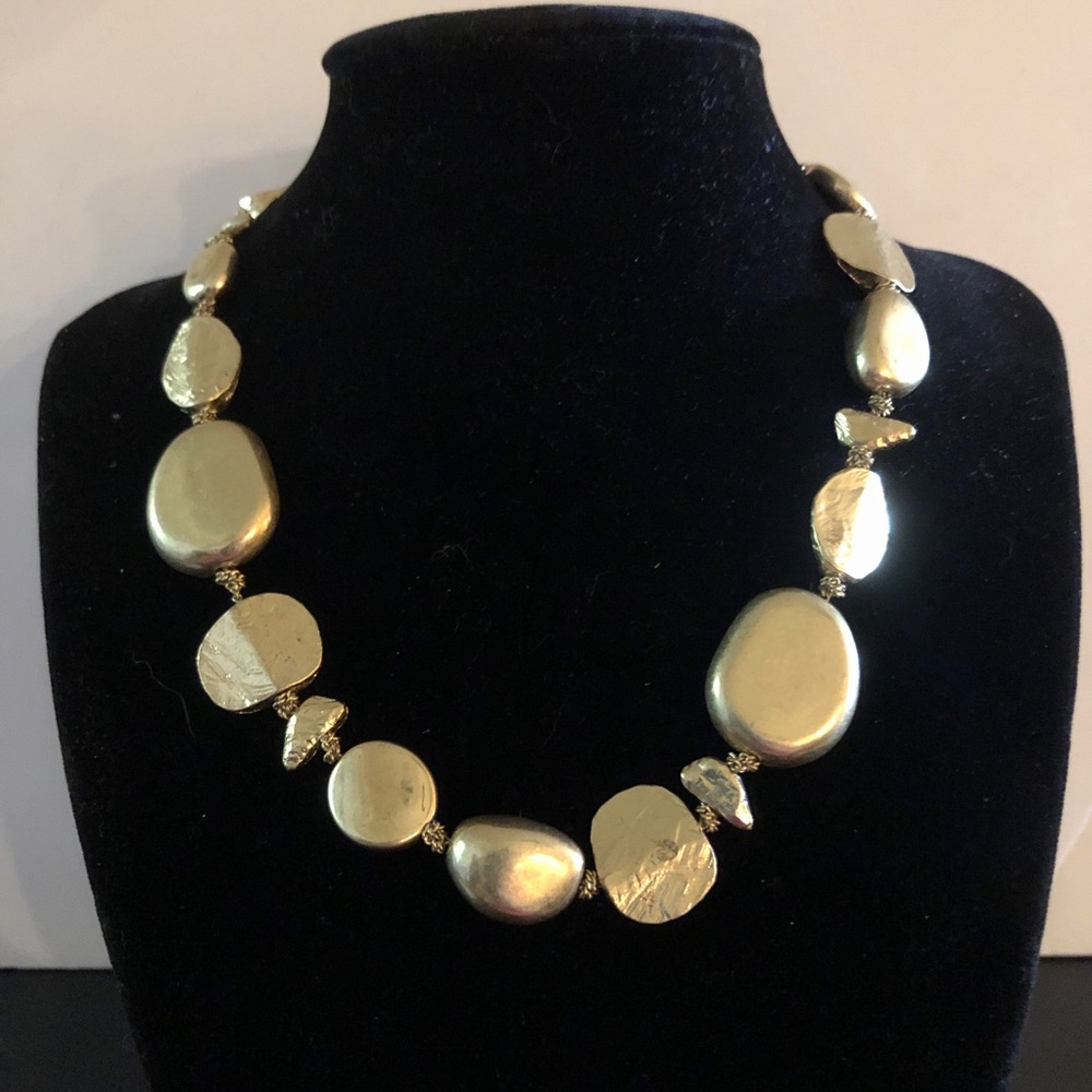 NWT Lia Sophia Necklace “Gold Nugget” matte gold chain with multi-shaped beads